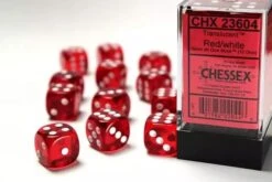 CHESSEX - Set De 12 Dés 6 - TRANSPARENT - Rouge/Blanc