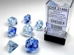 CHESSEX - Set De 7 Dés - NEBULA - Bleu Foncé/Blanc