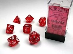 CHESSEX - Set De 7 Dés - TRANSPARENT - Rouge/Blanc